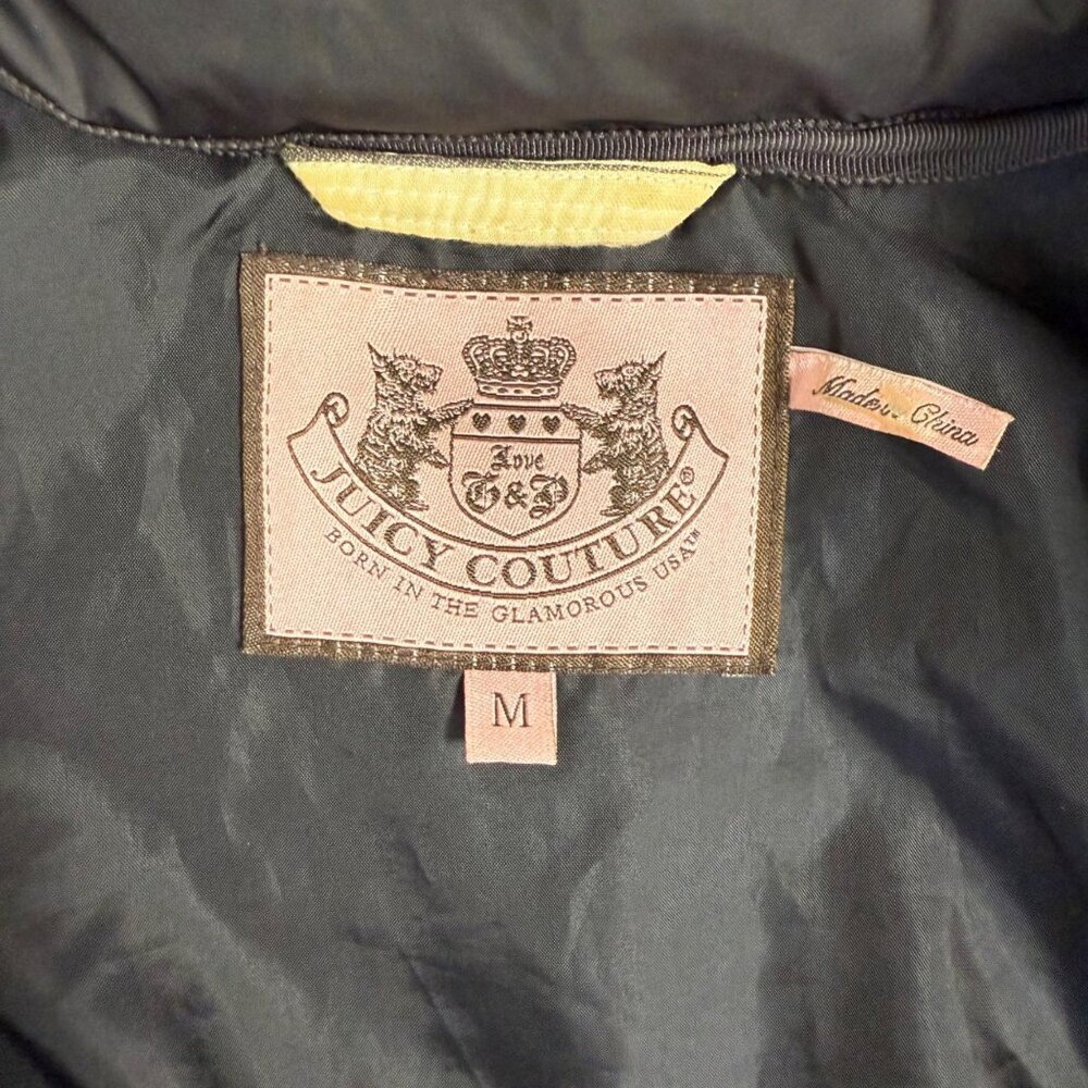 Juicy Couture Black Puffer Faux Fur Removable Hood Medium Y2K Gold Zip - Picture 5 of 16